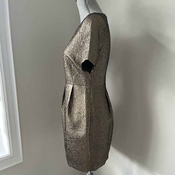 NWOT Elegant Gold Crepe dress. Monsoon Fusion Size 4 - Picture 2 of 4